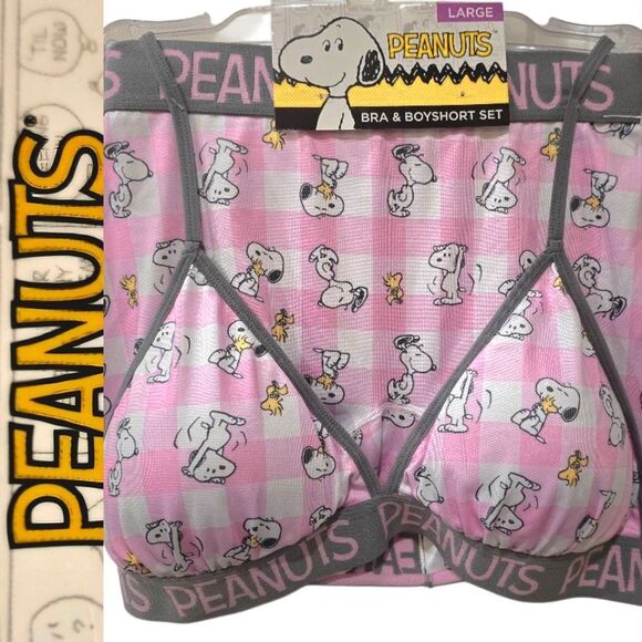 Peanuts Other - Peanuts Snoopy & Woodstock Checkered Triangle Bralette & Boyshort Set